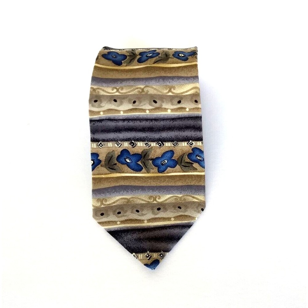 Jimmy V 100% Silk Tie Men's Lesley Visser Collection One Tan & Blue Floral USA